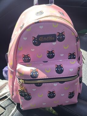 Loungefly Pink Luna Cat Mini Backpack with Yellow Moon Accents